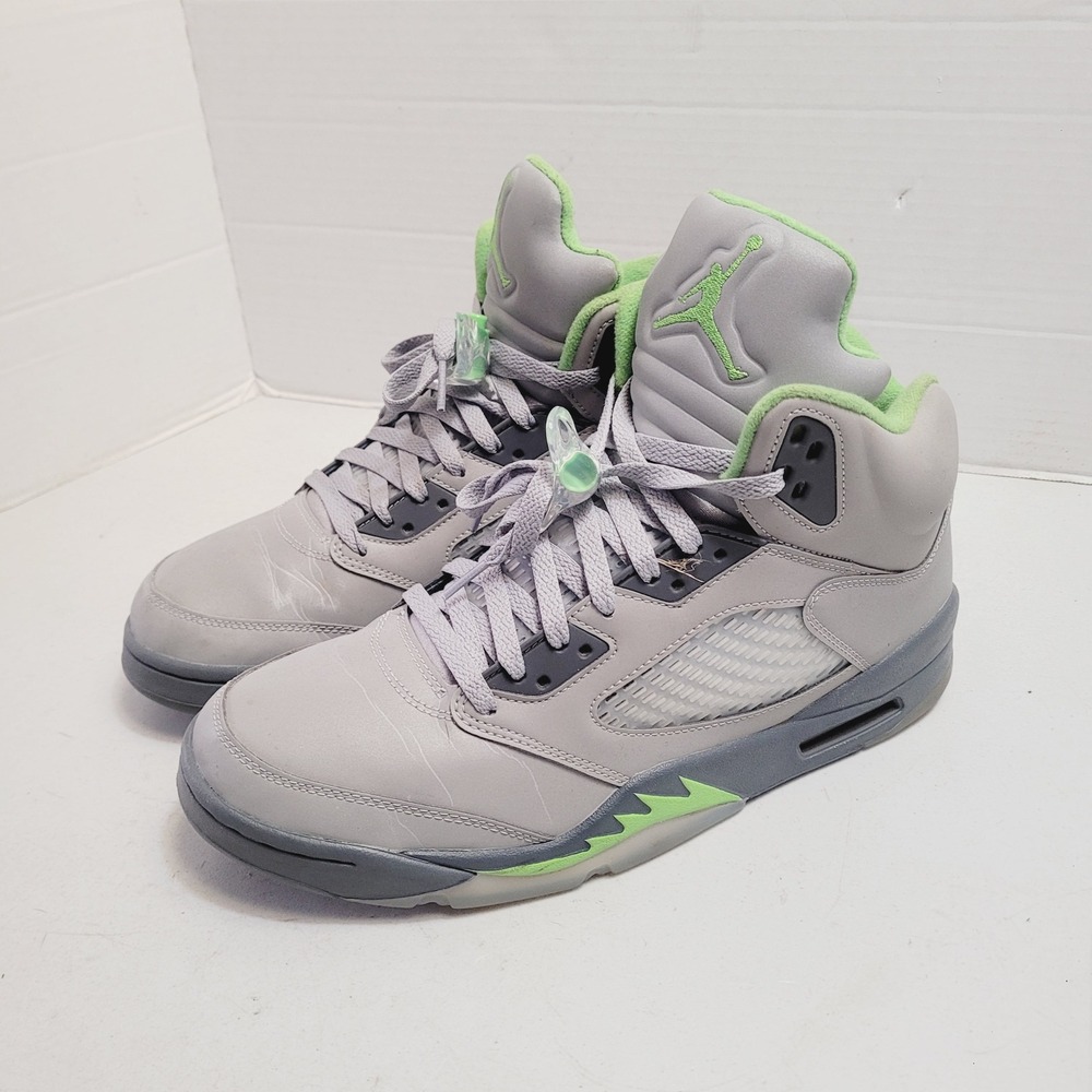 Nike Mens Air Jordan 5 Retro Green‎ Bean SZ 12 Silver Grey Neon DM9014-003